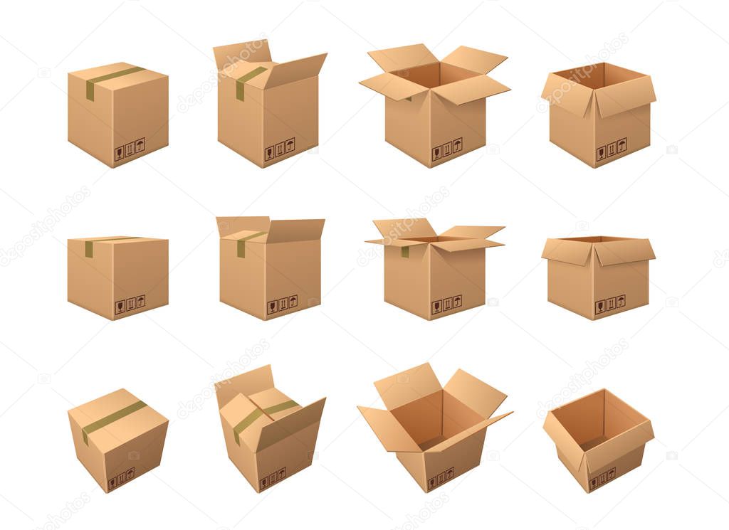 Large set of brown cardboard packing boxes