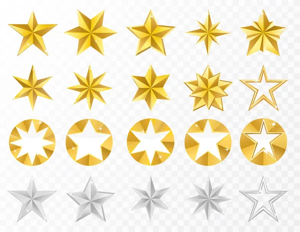 Ampio set di 20 diversi disegni di stelle dimensionali — Vettoriale Stock