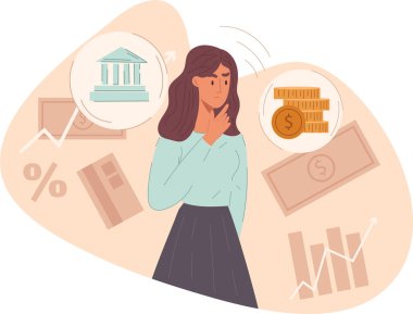 Finansal seçeneklerini düşünen genç bir kadın.