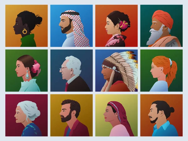 People of different cultures profile faces vector — Stock Vector