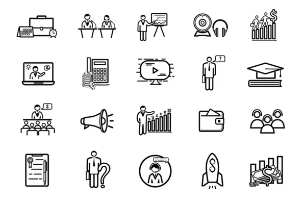 Conjunto de iconos de formación empresarial en blanco y negro — Vector de stock