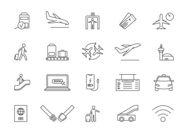 Çeşitli havaalanı ve seyahat simgeleri dizisi