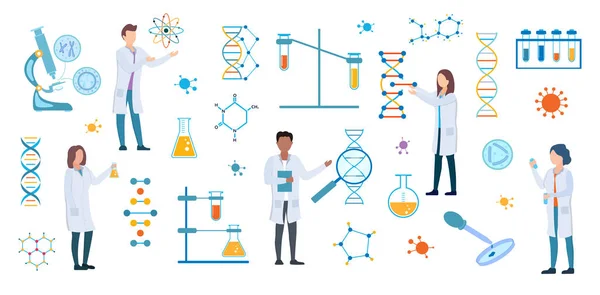 Reeks onderzoekers op het gebied van DNA en medische wetenschappen — Stockvector