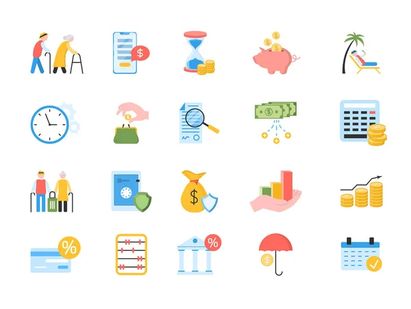 Gran conjunto de iconos de colores para un plan de pensiones — Vector de stock