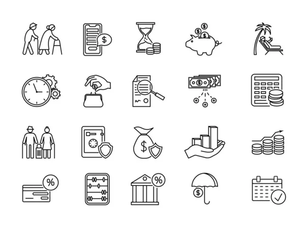 Large set of icons for a pension plan — 스톡 벡터