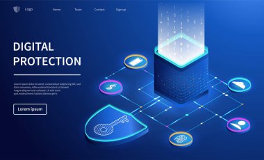 Dijital Korunmanın Isometric vektör şablonu