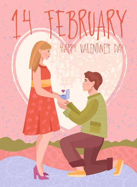 Romántico joven San Valentín proponiendo a un amor — Archivo Imágenes Vectoriales