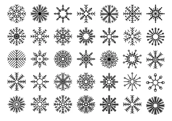Διάφορα σχήματα μαύρο αστέρι και νιφάδες χιονιού σε λευκό — Διανυσματικό Αρχείο