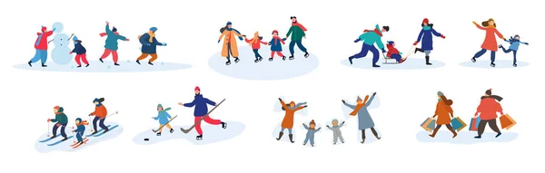 Σύνολο οκτώ διαφορετικών οικογενειακών δραστηριοτήτων το χειμώνα — Διανυσματικό Αρχείο