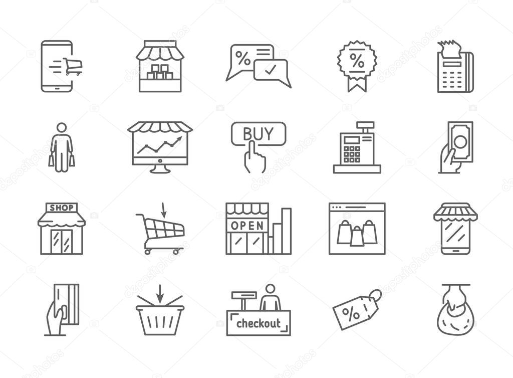 Large collection of twenty simple shopping icons