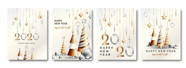 Dört adet 2020 Yeni Yıl Posteri Tasarımı — Stok Vektör