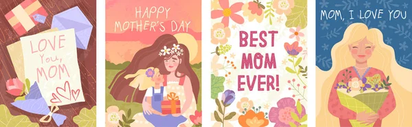 Conjunto de quatro desenhos de cartão de Dia das Mães —  Vetores de Stock