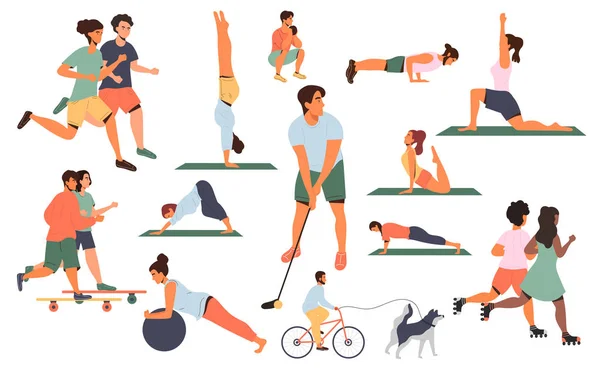 Large collection of colored sports poses — ストックベクタ