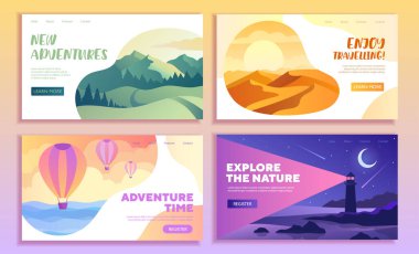 Four web travel templates with text copy space
