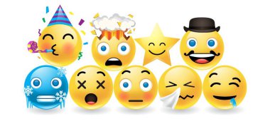 Set of colorful emoticons with expressive faces