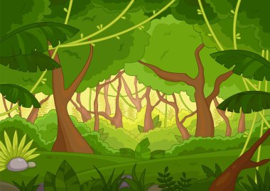 Tropical forest background with lush green trees
