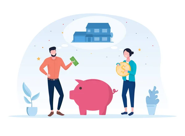 Young family saving their money for the future — Stock Vector