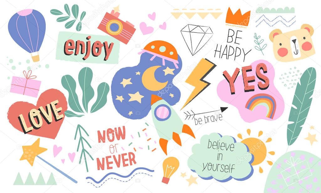 Collection of positive inspirational doodles