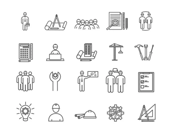 Conjunto de iconos de ingeniería de dibujo de línea — Vector de stock
