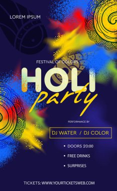 Holi Parti posteri için renkli tasarım