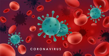 Coronavirus pankartı virüs molekülleri gösteriyor