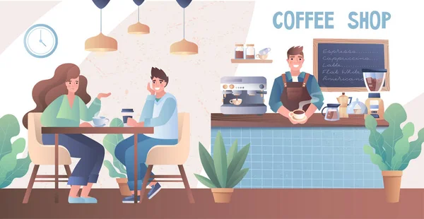 Fiatal pár iszik egy kávézóban — Stock Vector