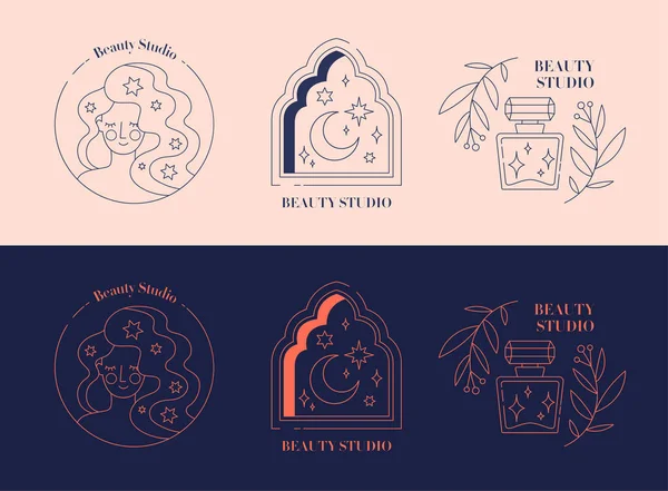 Conjunto de tres diseños para logos de belleza para un estudio — Vector de stock
