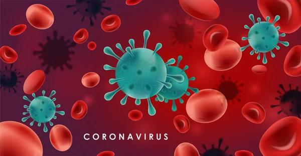 Коронавирусное знамя, показывающее молекулы вируса — стоковый вектор