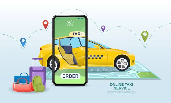 Taxi rendelésére szolgáló online alkalmazás — Stock Vector