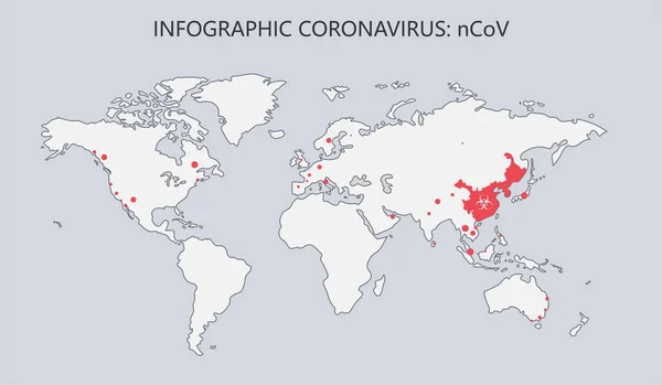 Infografica di Coronavirus con mappa del mondo — Vettoriale Stock