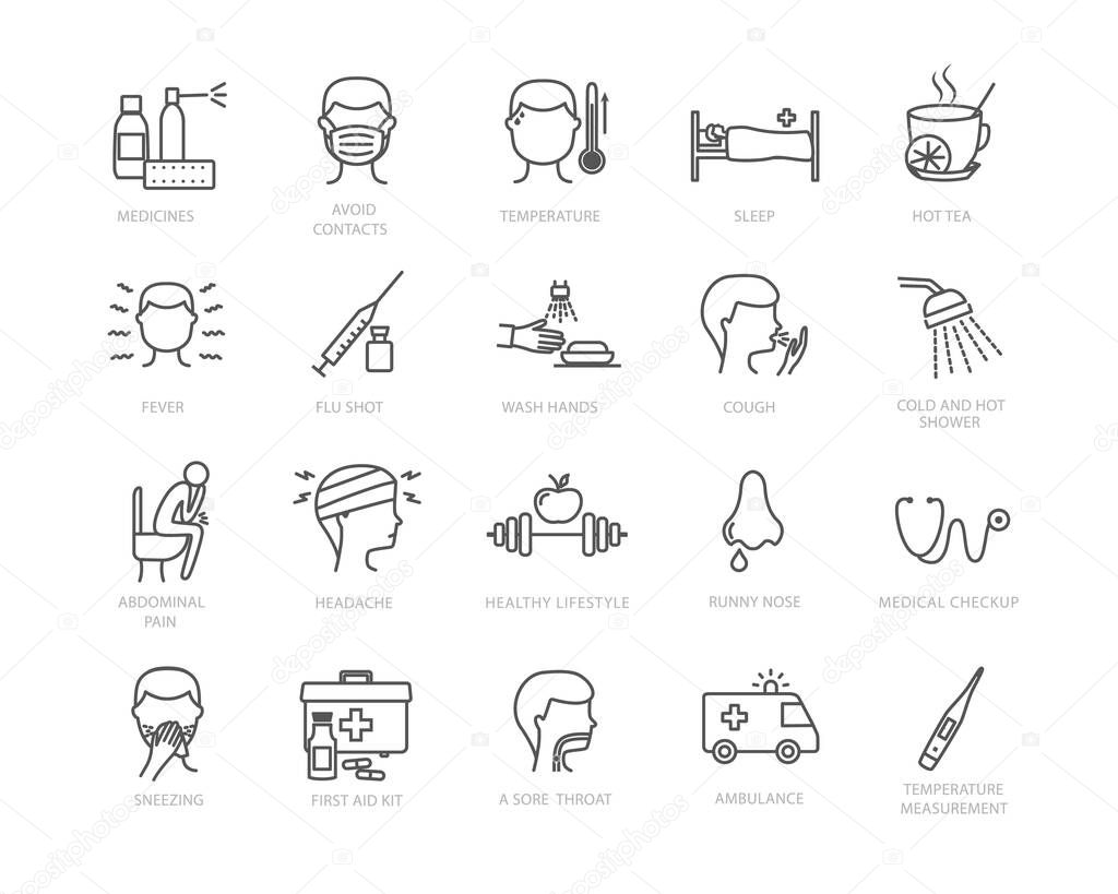 Large collection of flu and medical icons