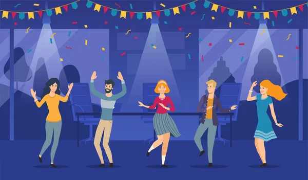 Grupo de jóvenes bailando en un club nocturno — Vector de stock