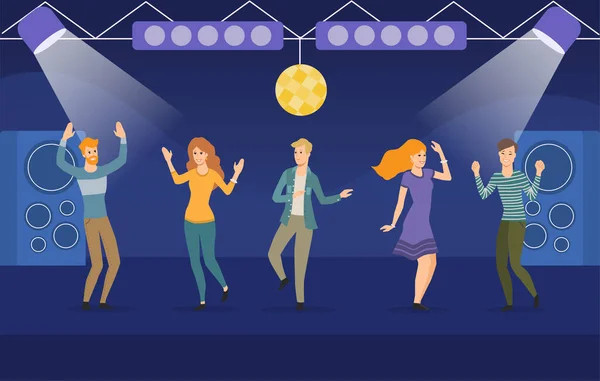 Stor grupp ungdomar dansar på en nattklubb — Stock vektor