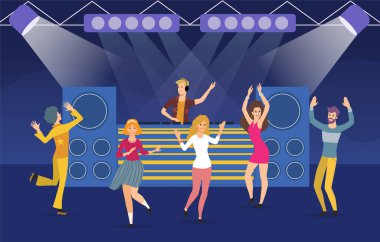 Bir gece kulübünde dans eden bir grup genç.