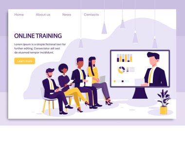 Group of employees attending online training
