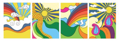 Four stylised abstract psychedelic landscapes