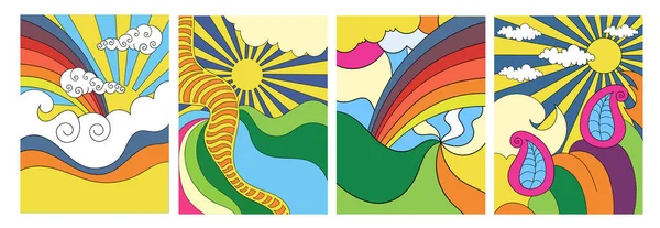 Four stylised abstract psychedelic landscapes — ストックベクタ