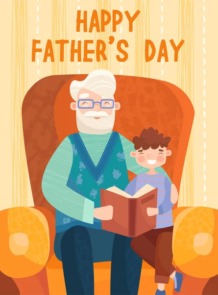 Grandson with his grandfather postcard concept — Stock Vector