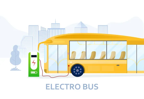 Töltő elektromos busz az állomáson — Stock Vector