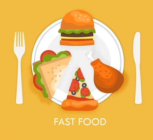 Fast Food Plakatkonzept auf gelbem Hintergrund — Stockvektor