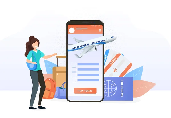 Söka efter flygbiljetter online koncept — Stock vektor
