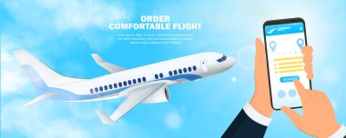 İş adamı cep telefonundan bilet sipariş ediyor.