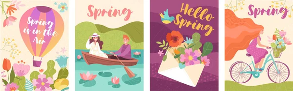 Colorful collection of spring poster designs — Stock Vector