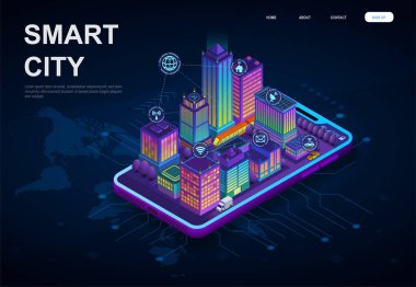 Dijital aygıtta renkli 3d Smart City