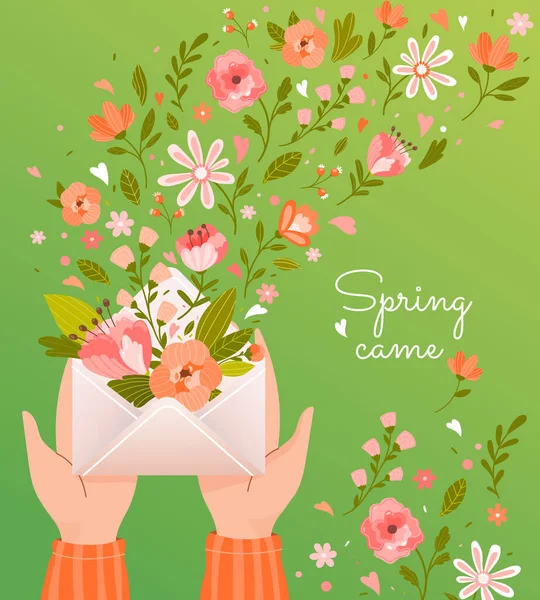 Pretty square card design - Spring Came — Stock Vector