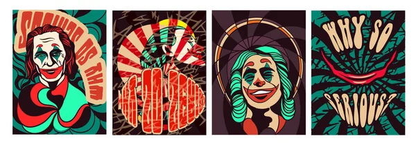 Set di poster spaventosi per clown — Vettoriale Stock