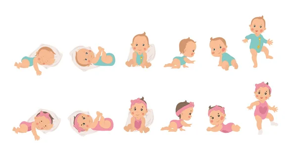 Set van jonge baby gezondheid en ontwikkeling pictogrammen — Stockvector