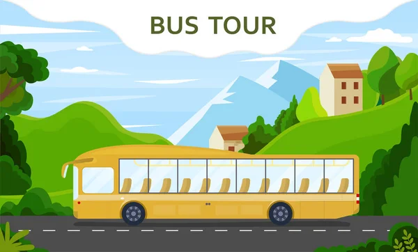 Tomma moderna gula turné buss på landet stad — Stock vektor