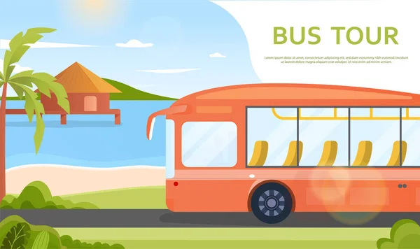 Orange tur buss i tropisk destination vid havet — Stock vektor