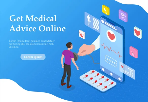 Online medicinsk rådgivning koncept med smarttelefon — Stock vektor